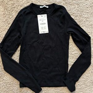 Zara Classic Black Crew Neck Top